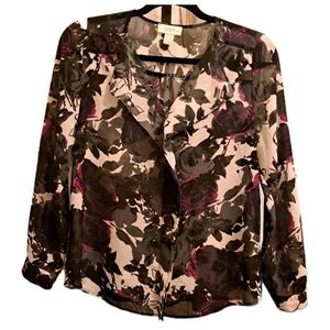 LOFT Women's Goth Rose Sheer Dark Romance Floral Blouse Black Purple Size XSP